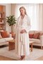 New Season Ecru Shawl Collar Winter Full-Length Buttoned Breastfeeding-Friendly Design Long Sleeve Maternity Fleece Dressing Gown Nightgown Set - 4