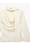 Asymmetrical Tie-Up Collar Long Sleeve Satin Blouse - 8
