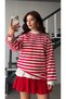 Red and White Striped Crew Neck Blouse