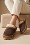 Women'S, Suede Textured, Fur Lined, Embroidery Detailed, Plush Detailed, Soft Sole House Slippers - 2