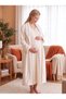 New Season Ecru Shawl Collar Winter Full-Length Buttoned Breastfeeding-Friendly Design Long Sleeve Maternity Fleece Dressing Gown Nightgown Set - 6