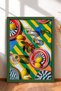 Striped Table with Lemons and Plates Framed Painting Italy Poster Living Room Kitchen Wall Decor Itp013