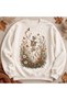 Flowers Printed Cotton 3 Thread Threaded Crew Neck Oversize Sweatshirt