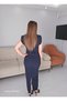 Stoned Shoulder Padded Belt Accessory Midi Length Slit Dress - 3