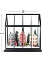 New year's decor lighted black glass cage with houses and pine trees black-green-red 33x15 cm. - 6