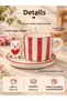 180 ml Double Turkish Coffee Cup with Ceramic Teddy Bear, Striped Espresso Coffee Cup with Plate, 1 Piece - 3