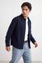 Navy Blue Oxford Regular Fit Pocket Detailed Lycra Men's Shirt Tmnaw27Go00037 - 4