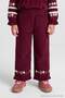 Burgundy Girls' Floral Embroidered Velvet Woven Trousers Tkdaw27Pl00016