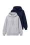 Gray Melange-Navy Blue Thick Fleece Lined Oversized Hooded Basic Knitted Sweatshirt Twoaw24Sw00103