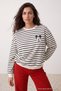Siyah Ekru Çizgili Mickey Mouse Lisanslı Oversize/Geniş Kesim Örme Sweatshirt TWOAW27SW00104 - 5
