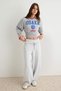 Gray Melange Thick Non-Embroidered Printed Fitted Crew Neck Cropped Knitted Sweatshirt Twoaw27Sw00047 - 3