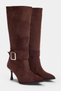 Brown Patent Leather Belt Detailed Women's 8.5 cm Thin Heeled Boots Takaw26Cz00037