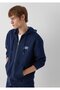 M0611715 Logo Printed Hooded Zippered Men's Sweatshirt Dark Blue - 2