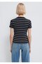 Half Button Striped Navy Blue T-Shirt Fitted / Bodycon Cut 1613713-90696 - 6