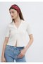 Ecru Polo T-Shirt with Sleeve and Waist Detail Fitted / Bodycon Cut 1613974-70057