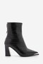 Women's Pointed Toe Back Zipper Thick Heeled Boots Zavoli Black Croco - 2