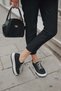 Women's Sneakers High Sole Lace-Up Linen Sneakers Kotnel Black - 4