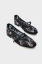Kathryne Buckle-Strapped Floral Embroidered Round-Toe Flat Heeled Casual Women's Ballerinas