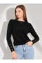 Women's Crew Neck Knitwear Sweater with Snap Sleeves 1060 Black - 2
