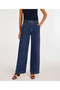 High Waist Wide Leg Denim Trousers with Braided Belt Detail - 2