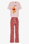 Pink Monday Vibes Bear Patterned Cotton Trousers Short Sleeve Pajamas Set - 6