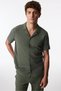 Men's Khaki Deep Green Short Sleeve Buttoned Shirt Trousers Pajama Set - 2