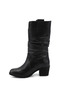 Women's Black Thick Heeled Genuine Leather Boots - 5