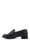 Women's Black Thick Heeled Genuine Leather Loafer Shoes - 5