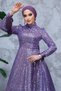 - Sequin Embroidered Lilac Hijab Evening Dress 4713Lila - 3
