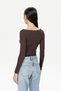 Ultra Light Sheer Boat Neck Blouse Brown - 5