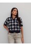 Baklava Pattern Short Sleeve Knit Sweater - 2