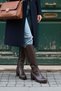 Bitter Brown Leather Look Stretchy Back Flexible Thick High Heels Buckle Detailed Zippered Long Boots - 6