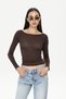 Ultra Light Sheer Boat Neck Blouse Brown