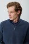 Men's Navy Blue Zippered Bato Collar Dynamic Fit Sweatshirt - 3