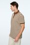 Men's Light Brown Trendy Fish Back Striped Polo Collar Dynamic Fit Tshirt - 2