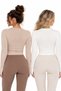 Ecru-Beige Women's Crew Neck Finger-Loop Long Sleeve Body/Blouse - Pack of 2 - 5
