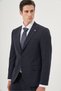Men's Navy Blue Woolen Trend Plaid Slim Fit Pointed Collar Suit