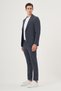 Men's Navy Blue Polyviscon Trend Striped Slim Fit Mono Collar Suit - 3