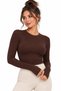 Brown-Beige Women's Crew Neck Finger-Loop Long Sleeve Body/Blouse - Pack of 2 - 2