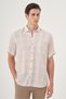 Men's Beige Linen Trend Regular Fit Button Collar Short Sleeve Shirt
