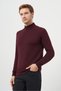 Men's Dark Claret Red Basic Half Turtleneck Dynamic Fit Relaxed Cut Knitwear - 2