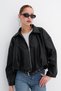 Faux Leather Belted Bomber Jacket C3137