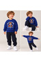 Simit Yaka Athletic Printed Sweatshirt/Elastic Waist Side Pocket Sweatpants 3-Strap Set