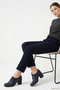 Navy Blue Antique Gön Genuine Leather Round Toe Thick Heeled Rubber Sole Lace Up Women's Shoes 240 - 4