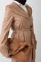 Camel Leather Trench Coat with Fur Detail - 5