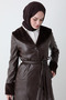 Bitter Brown Leather Trench Coat with Fur Detail - 4