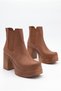 Women's Special Design Platform Heeled Double Elastic Tan Chelsea Boots - 4