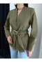 Gold Buckle Belted Linen Jacket - 3