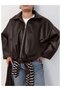 Waist Belted Balloon Sleeve Leather Jacket - 3