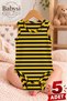 5-Piece Striped Baby Bodysuit Set, 5-Piece White Cotton - 3